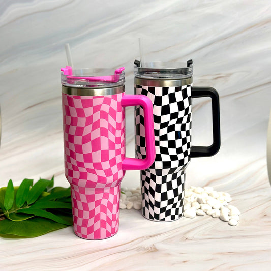 Checkered Tumbler With Handle